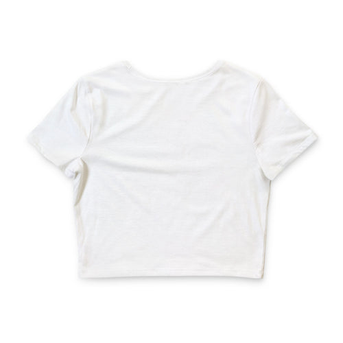 Crop Tee — 'Mayonnaise = Evil' Graphic Women’s Crop Top (Funny Condiment Humor)